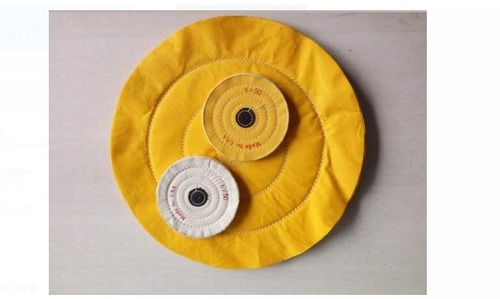 राउंड एयर फ्लो क्लॉथ व्हील कॉटन स्टिच बफिंग व्हील पीला और सफेद मजबूत और टिकाऊ