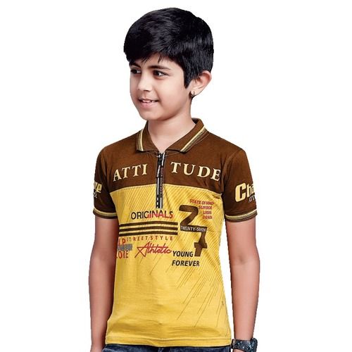 100% Pure Cotton Roman Boys Brown And Mellow Collar T-Shirt Age Group ...