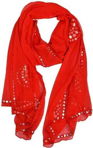 Washable Ladies Chiffon Embellished Red Women Dupatta For Daily Wear