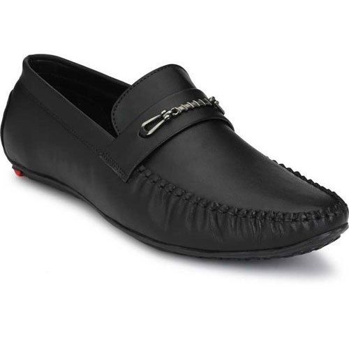 Casual Wear Black Color Mens Leather Shoes With Slip On And Pointed Toe Style