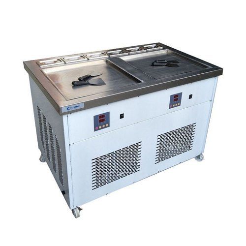 Silver And Grey Floor-mounted Portable Electric Double Pan Ice Cream Machine