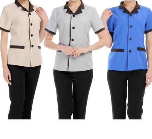 waitress uniforms with short sleeves shirt and trousers for ladies 708