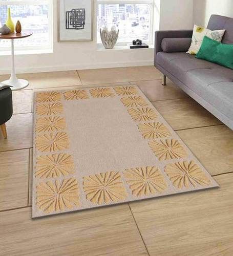 Yellow And Beige Rectangular Slip-resistant Cotton Printed Home Decor Carpet For Badroom