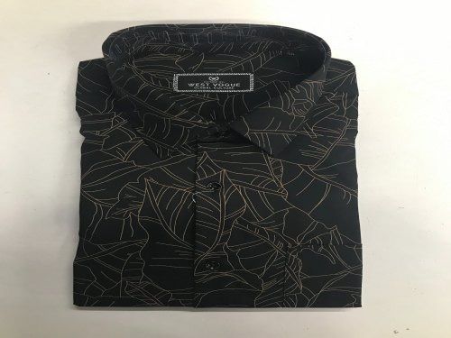 100 Percent Cotton Printed Full Sleeve Mens Black Shirt For Party Wear  Collar Style: Straight