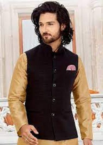 Comfortable To Wear And Skin Friendly Cotton Black Color Fancy Men Nehru Jacket