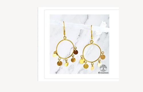 Freshwater Pearl Dangler Dhokra Golden Earring And Circular Shape, Metal Material For Women 