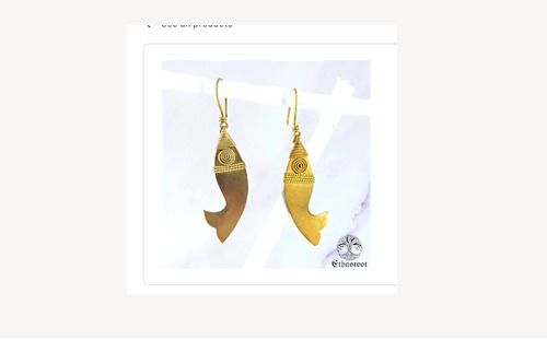 Freshwater Pearl Golden Dhokra Fancy Earring And Fish Shape, Metal Material For Women Wear 