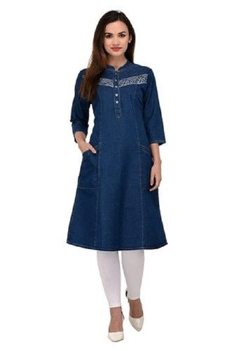 Ladies 3/4 Sleeves Fashionable Beautiful Designs Navy Blue Cotton Suit