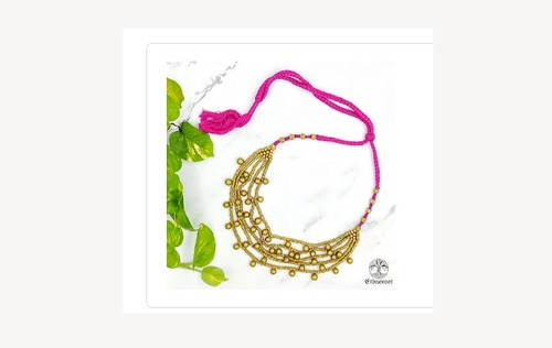 Freshwater Pearl Princess Elan Dhokra Fancy Necklace With Brass Balls And Beads For Women
