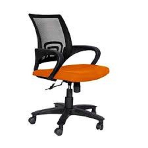 बॉटम और नेट बैक पर हैंडमेड पैडेड कुशन, आपके बॉडी स्ट्रक्चर के साथ एडजस्ट किया गया ऑरेंज और ब्लैक ऑफिस चेयर