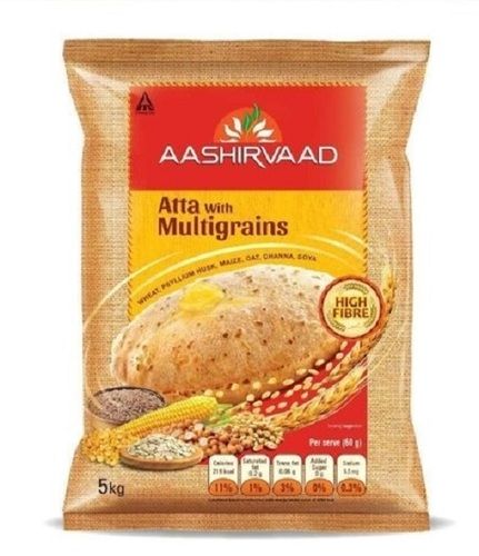 White Aashivaad Whole Wheat Fresh Atta With Multigrain & High In Protein Value, 5Kg Pack