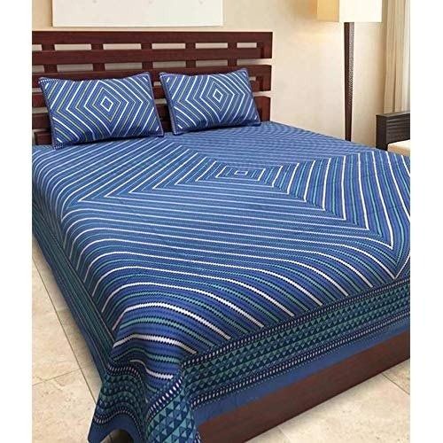 Blue Cotton Material Washable Printed Bedsheet With Pillow Covers For Home