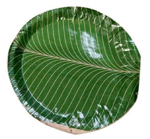 Green Circle Printed Leaf Design Disposable Or Biodegradable Paper Plates For Party