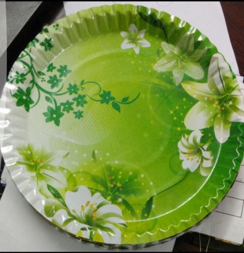 Circular Green Color Printed Disposable Paper Plate For Utility Dishes, Parties