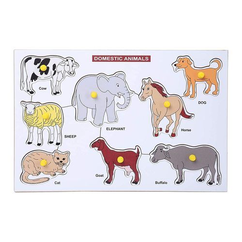 Educational Learning Wooden Puzzle Board Of Domestic Animals Toy For Kids Above 3 Years