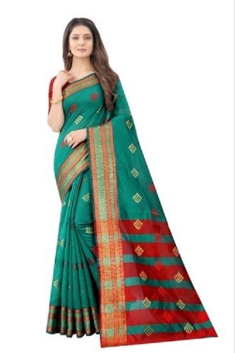 Women Party Wear Elegant Look Comfortable Stylish Green Cotton Silk Saree