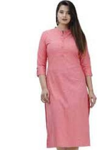 महिलाओं के लिए फैशनेबल और सुंदर कॉटन सिल्क 3/4 स्लीव स्टाइलिश पिंक कुर्ती सजावट का मटीरियल: बीड्स