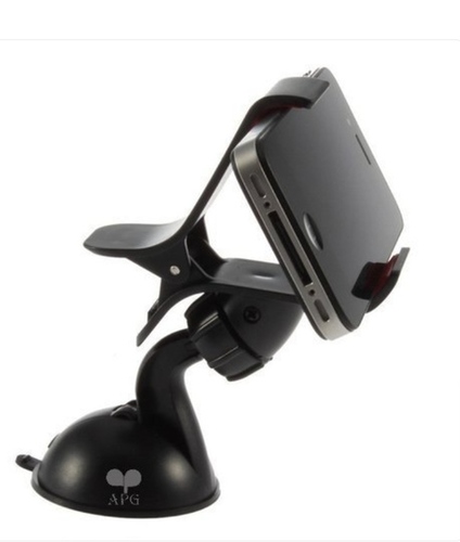 Black Color With Design Single Clip Mobile Holder For Home, Office, Shop - Plastic Material, Adjustable Swivel Ball Head, Expandable Side Grips, Non-Slip Silicone Feet