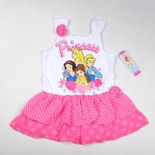 Round Neck Sleeveless Beautifully Designed And Printed White Pink Kids Frock