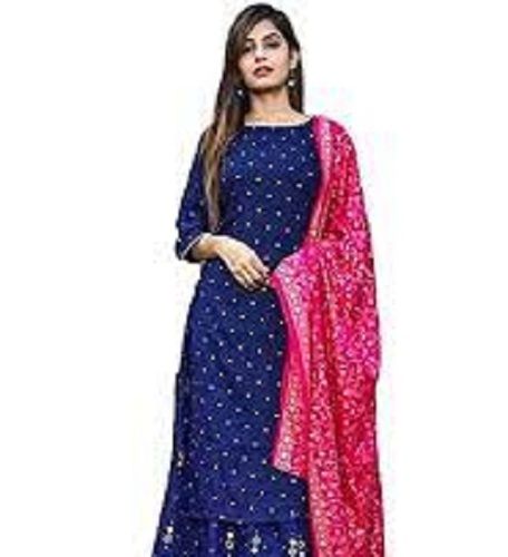 Women Beautiful And Stylish 3/4 Sleeve Round Neck Cotton Printed Straight Kurti