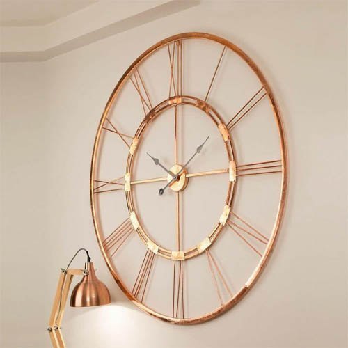 Analog Iron Design Metallic Copper Ring Wall Clock For Home Decoration By Raaz International
