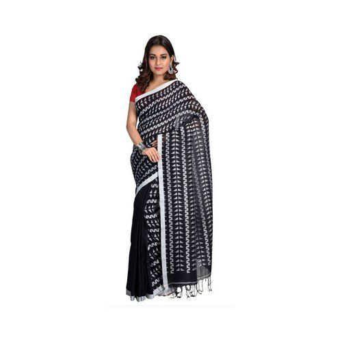 Black Best Quality And Color Designer Silk Linen Saree With Jamdani 