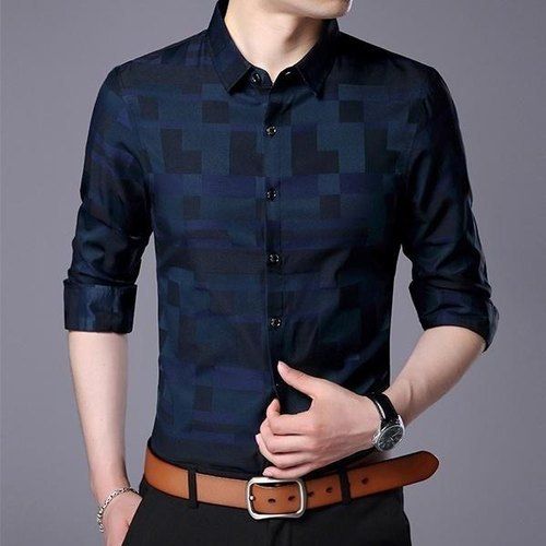 Black Printed And Full Collar Men' Cotton Shirt Keep You Comfortable All Day Long Collar Style: Classic