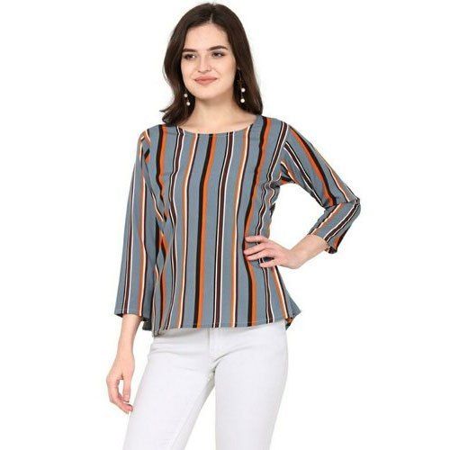 Striped White Casual Wear Cotton Tops For Ladies at Best Price in