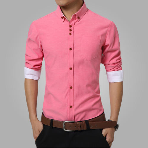 Pink Mens Plain Shirt Ideal For Any Occasion Comfortable And Stylish Collar Style: Standard