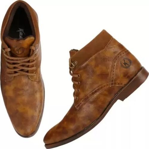 Brown Lightweight And Comfortable Gold Synthetic Leather Casual Boots For Mens 