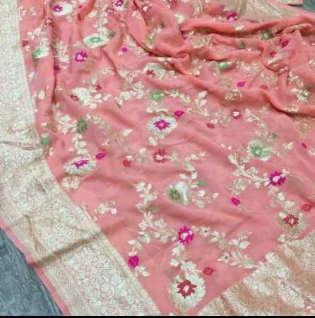 Shop Zari Work Strawberry Red Color Pure Silk Chiffon Georgette Saree  Festive Wear Online at Best Price | Cbazaar