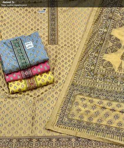 महिलाओं की सजावट के लिए पीला और काला कॉटन अनस्टिच्ड भारतीय सलवार सूट सामग्री: पेंट