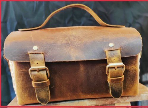 Brown Leather Buckle Opening Laptop Carry Bag For Office Use