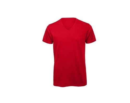 Red Cotton Mens T Shirt V Neck With Half Sleeves, Comfortable To Wear For Men