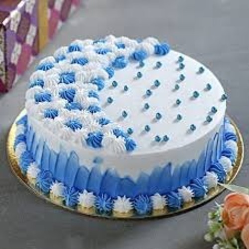 round shape blue and white designer vanilla cake for events 713