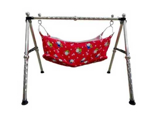 Stainless Steel Round Pipe Baby Cradle Upto 2.5 Year Polished Finish
