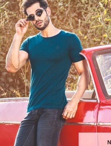 Blue Plain Cotton T-Shirt Half Sleeves Round Neck, Comfortable And Soft For Men