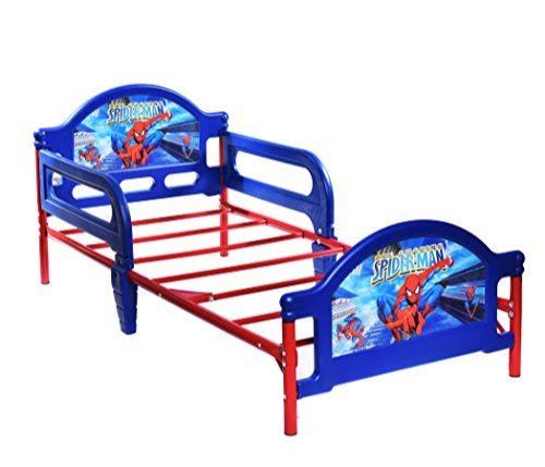 Alloy Steel Kid'S Deluxe Spiderman Print Toddler Single Bed With Attached Guardrails