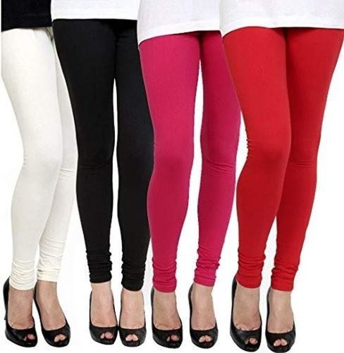 Red Ladies Churidar Plain Cotton Leggings For Casual Wear(anti
