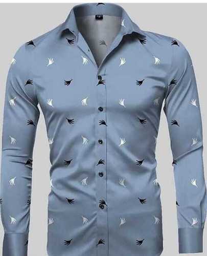 Men Cotton Straight Collar Full Sleeve Relaxed And Penetrable Printed Grey Shirt - Size 22 Inch, Chest Size 12, Shoulder Size 10 | Breathable, Washable, Ideal for Summer, Versatile Style