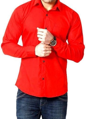 Mens Casual Wear Regular Fit Full Sleeves Red Plain 100% Cotton Shirt Age Group: 28-30 Years