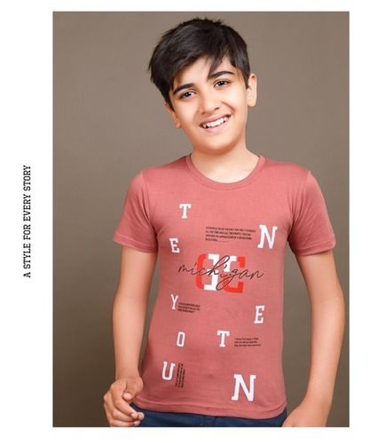 Pink Printed Casual Wear T-Shirt, Half Sleeves And Round Neck For Boys 