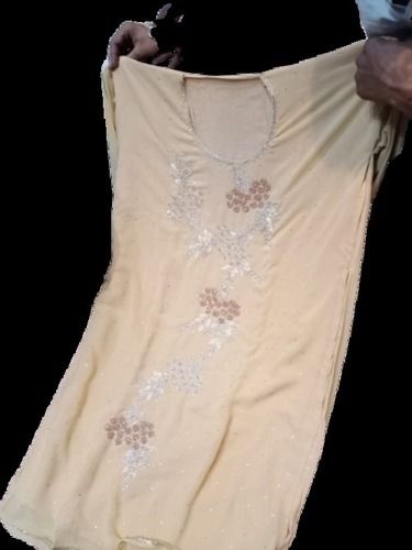 Dry Cleaning Round Neck Cream Color Embroidery Casual Wear Cotton Kurti For Ladies