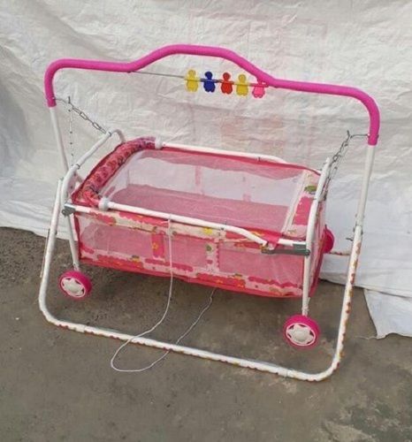 Strong Iron Newborn Baby Beautiful Cradle With Four Wheelers And Mosquito Net