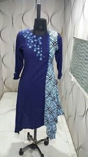 Indian Tear Resistance Skin Friendly Comfortable To Wear Blue And White Cotton Printed Ladies Suit