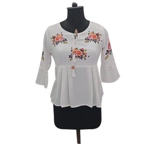 Dresses White Pure Cotton Ladies Fancy Printed Tops For Casual And Regular Wear