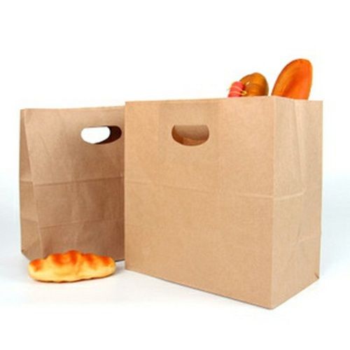 Biodegradable Eco-Friendly And Recyclable Brown Takeout Paper Shopping Bag With D Cut Handle