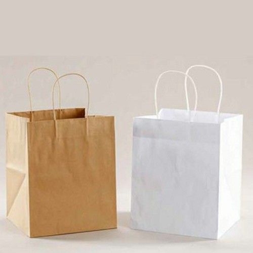  रोप हैंडल के साथ इको-फ्रेंडली ब्राउन एंड व्हाइट टेकआउट पेपर शॉपिंग बैग 