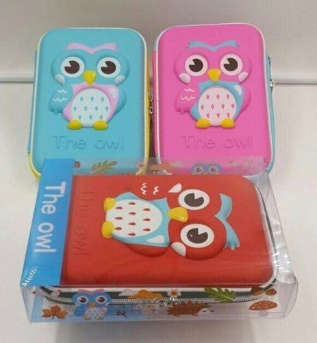 Light Weight Multicolor Plastic Pencil Pouch, The Owl Rectangula For Use Home Pack 1 Set