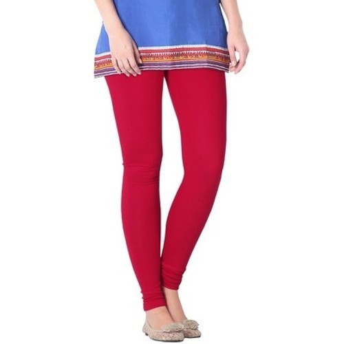 Indian Red Color Straight Fit Plain Cotton Leggings For Girls With
